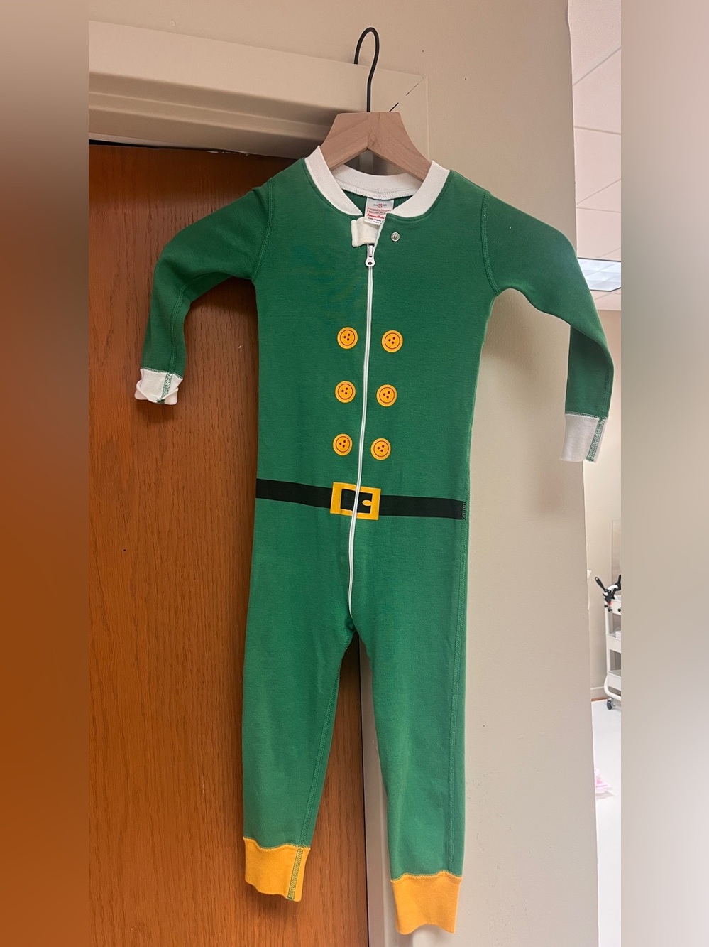 Hanna Andersson Green Elf-Style Kids One-Piece with Yellow Accents